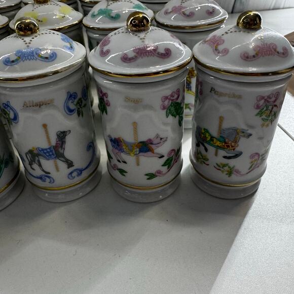 RARE Complete Lenox 1990s Carousel Porcelain Spice Jars Gold Accent Set of 24 - Picture 8 of 12